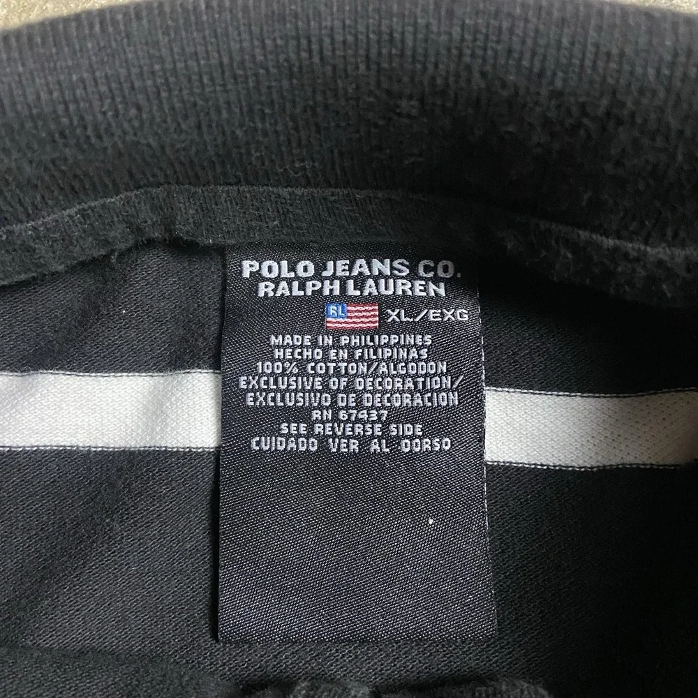 Vintage 90s Polo Jeans Co Ralph Lauren Polo Shirt Size XL Black Striped Flag